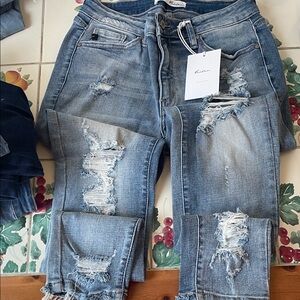 KanCan Light Blue Distressed Straight Leg Jeans